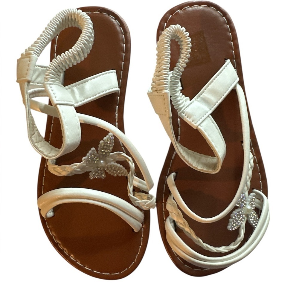NWT,Tai Zhou Yaohong Trade Co. LTD, Kids Flat Sandals Size 11.5, White&Brown - Picture 2 of 4